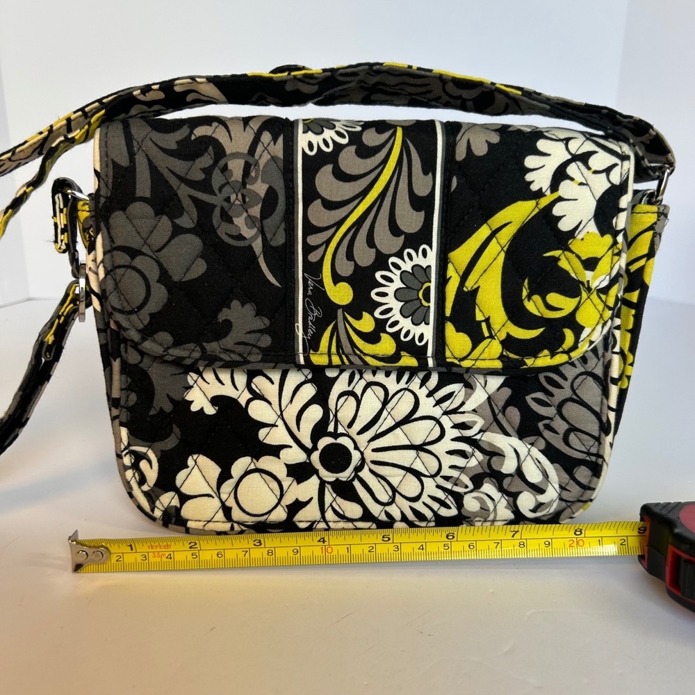 Vera Bradley Baroque RETIRED Crossbody Bag Quilted BLK White Yellow Floral Purse